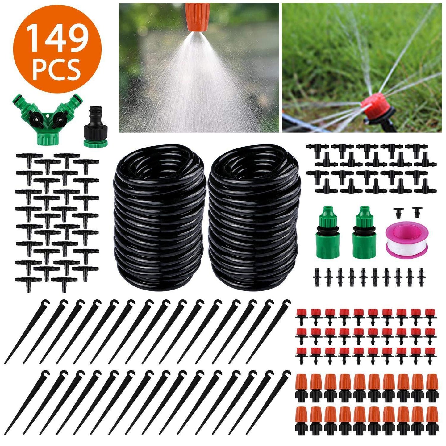 98.5FT Drip Irrigation System Kit, 149PCS Automatic Micro Drip Irrigation Kit for Garden Greenhouse, Adjustable Watering System for Flower Bed, Patio & Lawn, DIY Plant Self-Watering Garden Hose