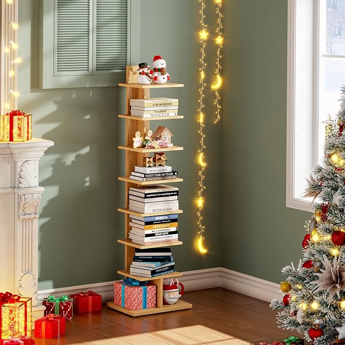 TUTOTAK Narrow Bookshelf, 8-Tier Bookcase, Spine Book Shelf