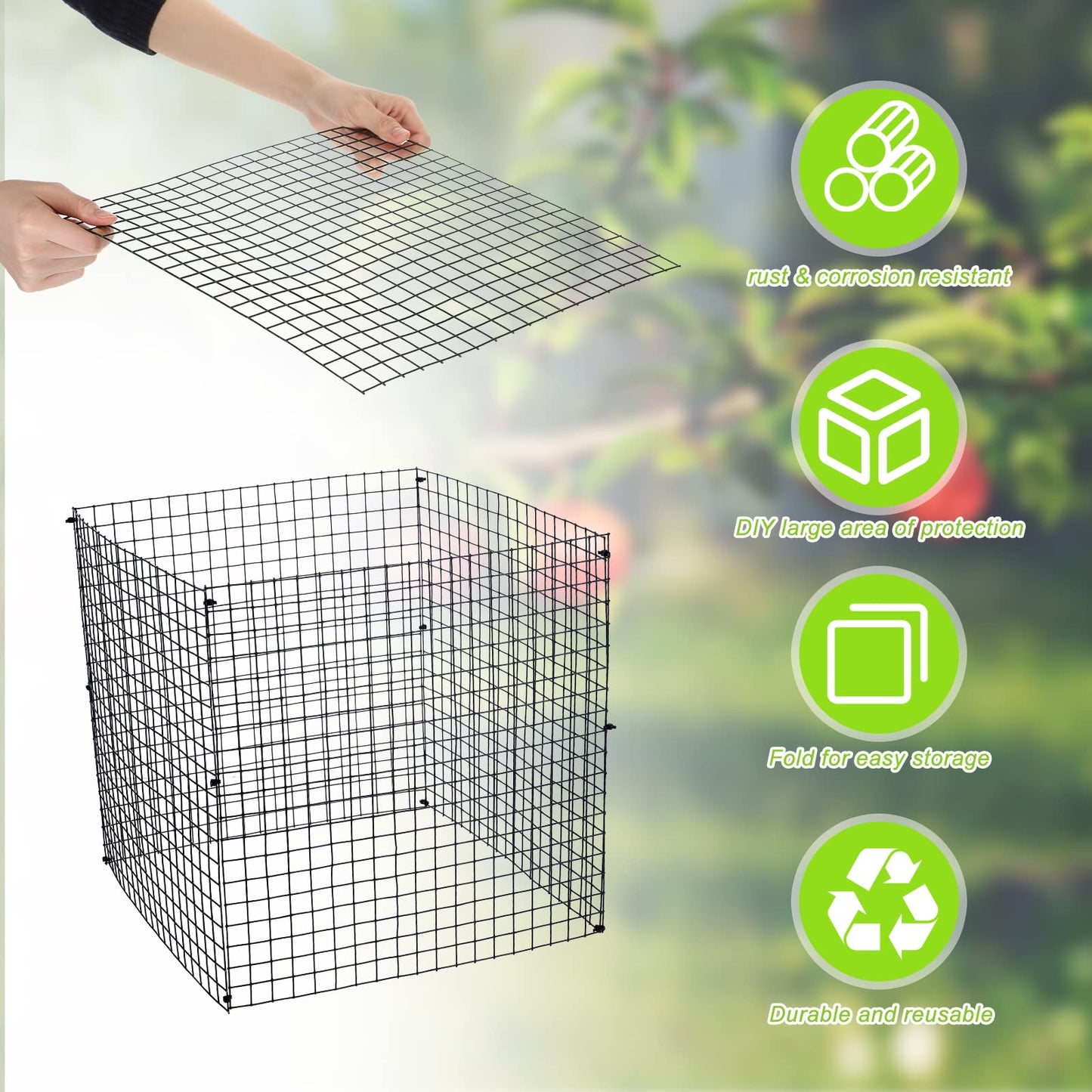 Zubebe 5 Pack Small Wire Plant Protectors Square Plant Protectors from Animals Mesh Cage Chicken Wire Cloche for Shrubs and Vegetables with Ground Stakes and Nylon Ties (12 x 12 Inch)