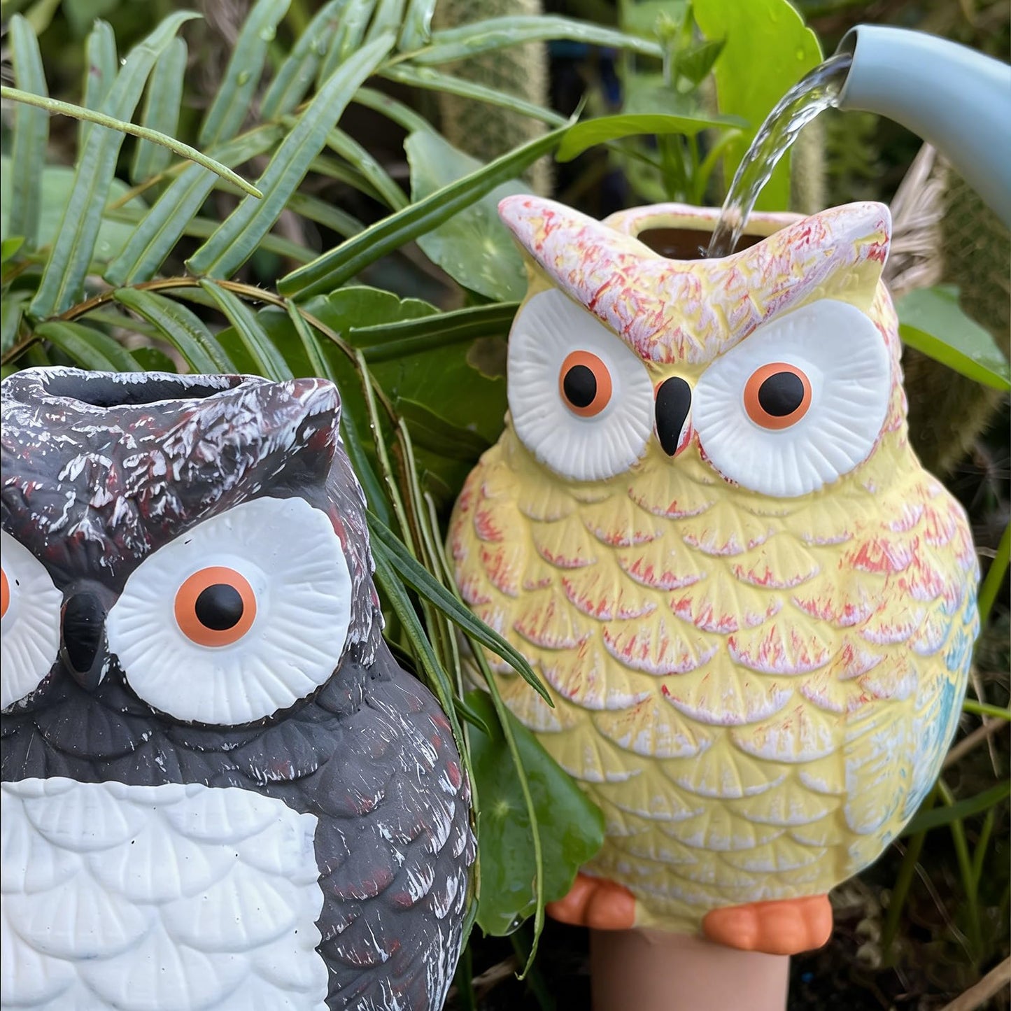 MCleanPin 4 Pack Self Watering Spikes and Globes, Handmade Terracotta Owl Self-Watering Plant Devices with Slow Release System, Automatic Water Bulbs for Indoor and Outdoor Garden Pots Vacation