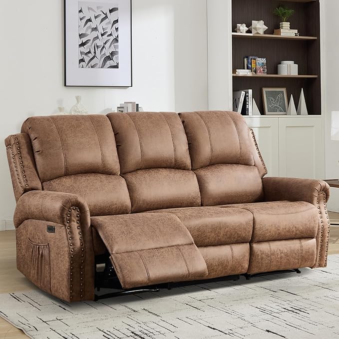 EBELLO Power Reclining Sofa for Living Room, Faux Leather 3 Seater Reclining