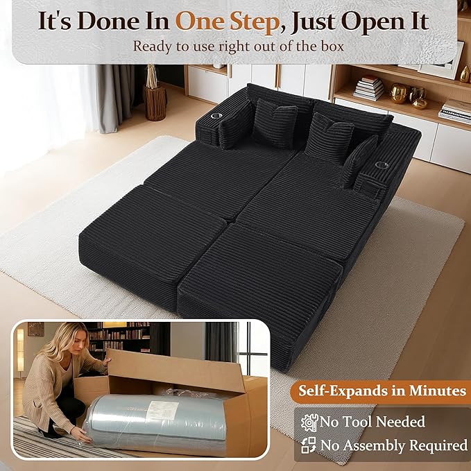 72" Cloud Sectional Couch, Comfort Sleep Sofa