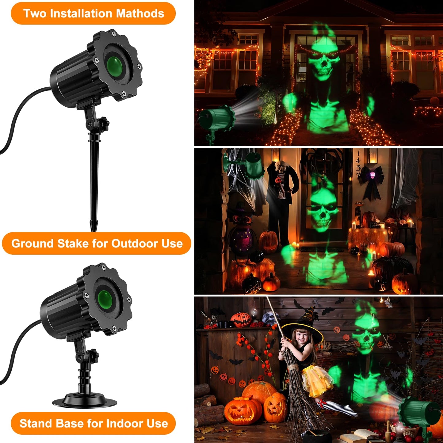 Halloween Decorations Outdoor,2026 Upgraded 3D Dynamic Skull Ghost Projector Lights,Clearer Skull HD Patterns,Night Light for Home Window Wall Halloween Decor