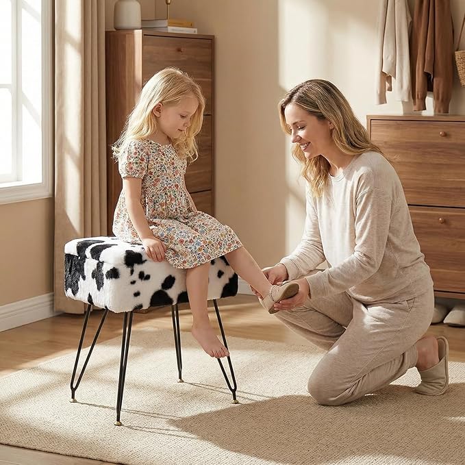 Vanity Stool Chair, Faux Fur Ottoman Foot Stool