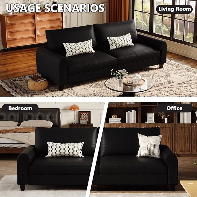 EASE MOOSE 88.5" Large Seat Faux Leather Loveseat Sofa, Waterproof and