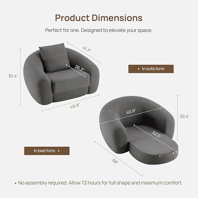 SICOTAS 49.9" Curved Convertible Sofa Couch Bed