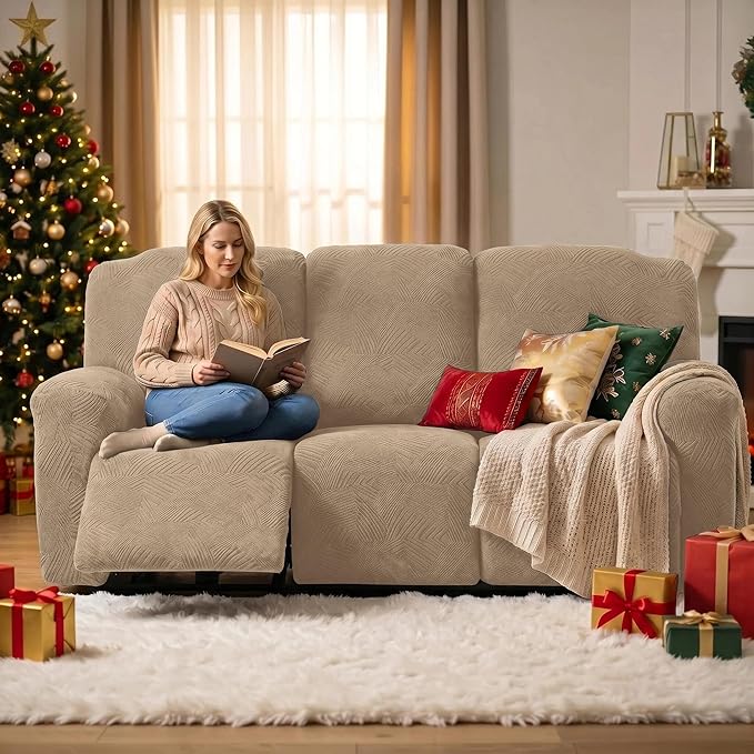 5-Piece Recliner Sofa Covers, Stretch Geometric Strokes Jacquard Recliner Sofa