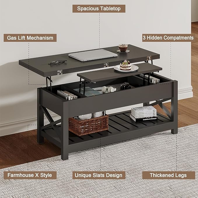 ChooChoo Coffee Table Lift Top, Converts to Dining Table