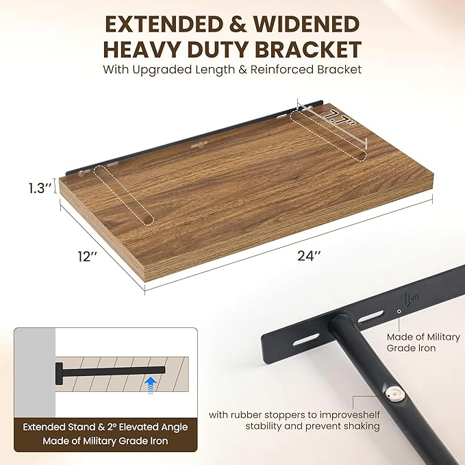 Dreamland 24" Floating Shelves for Wall, Wall-Mounted Shelves for Bedroom