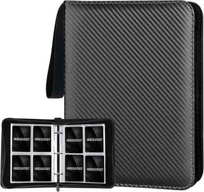 GERMUN 4 Pocket Card Binder, Premium Zip Trading Card Binder, 400 Double Sided Pocket PU Card Collection Binder, Collector Card Album, Card Folder for MTG, TCG, Sports Cards, Game Cards (Black)