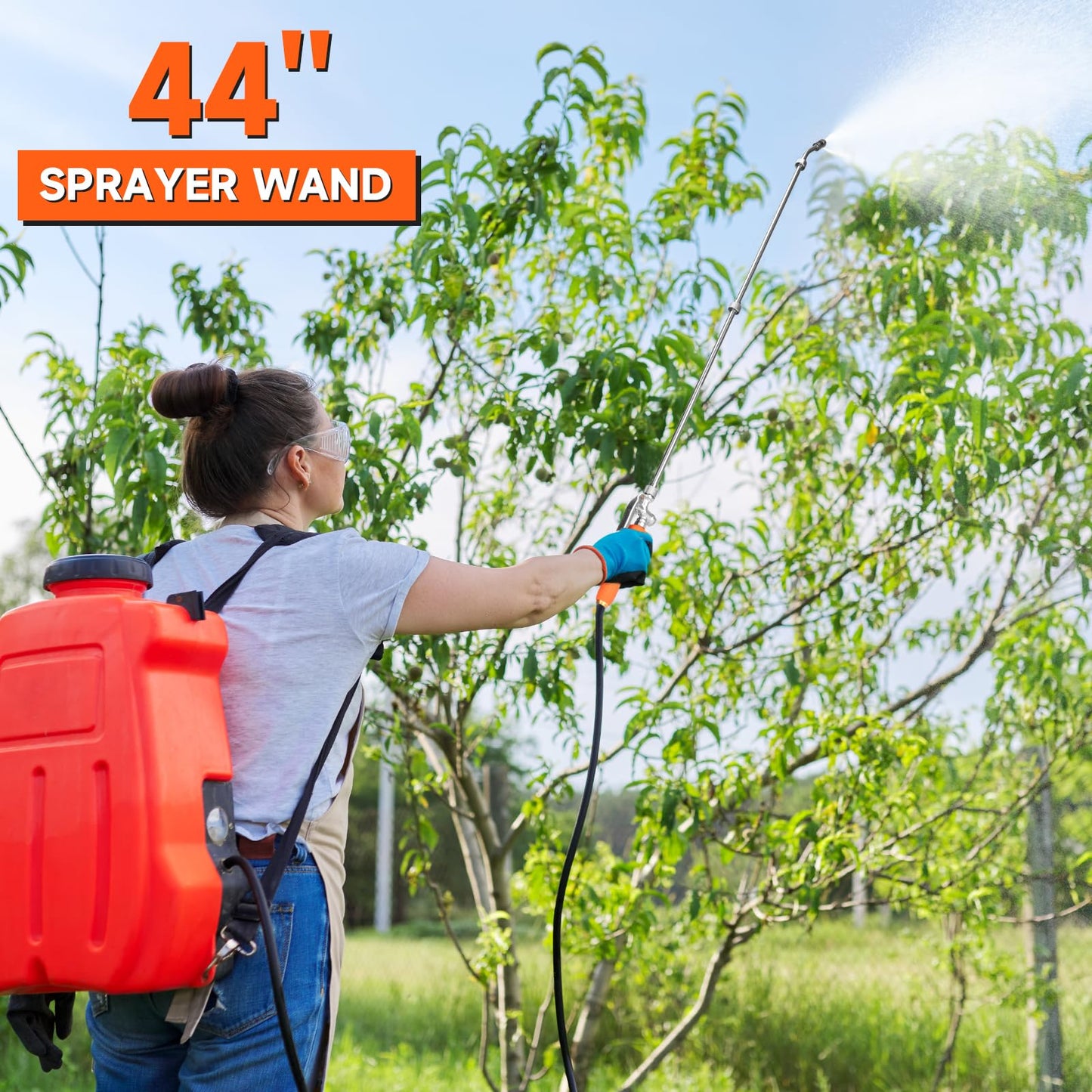 All Metal 44 Inches Replacement Sprayer Wand, 1/4" & 3/8" Brass Barb Sprayer Wand Replacement Built-in Shut Valve Stainless Steel Sprayer Wand. (All Metal Sprayer Wand)