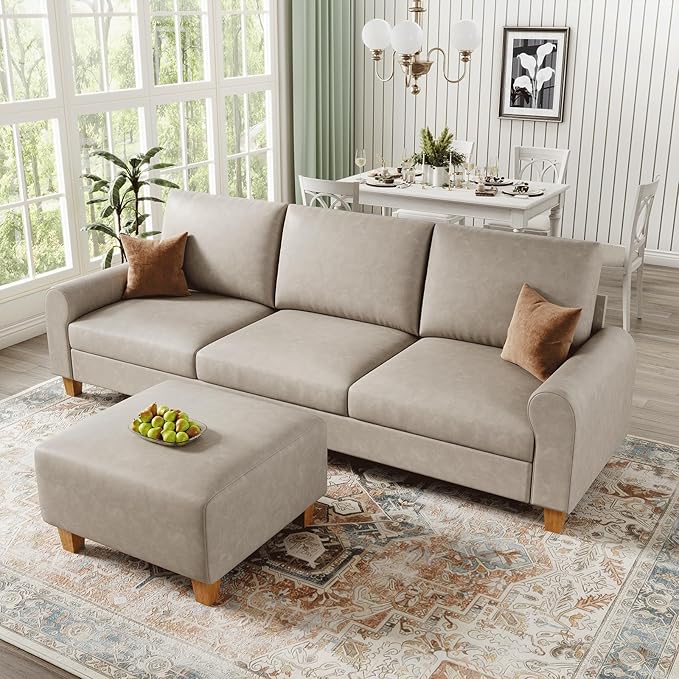 EASE MOOSE Large Seat Faux Leather L Shaped Sofa, Waterproof and