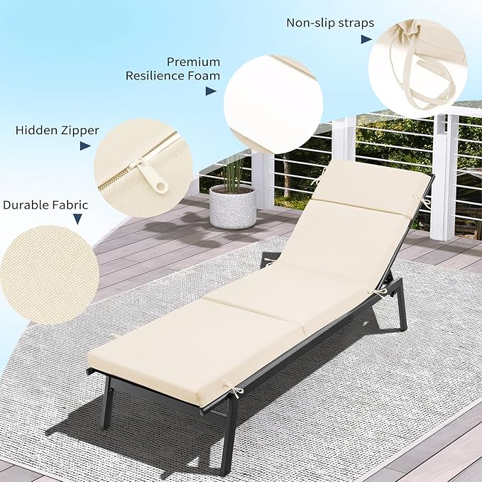 2 Pcs Outdoor Chaise Lounge Cushion 72" x 21" x 3", 4-Section Folding Patio