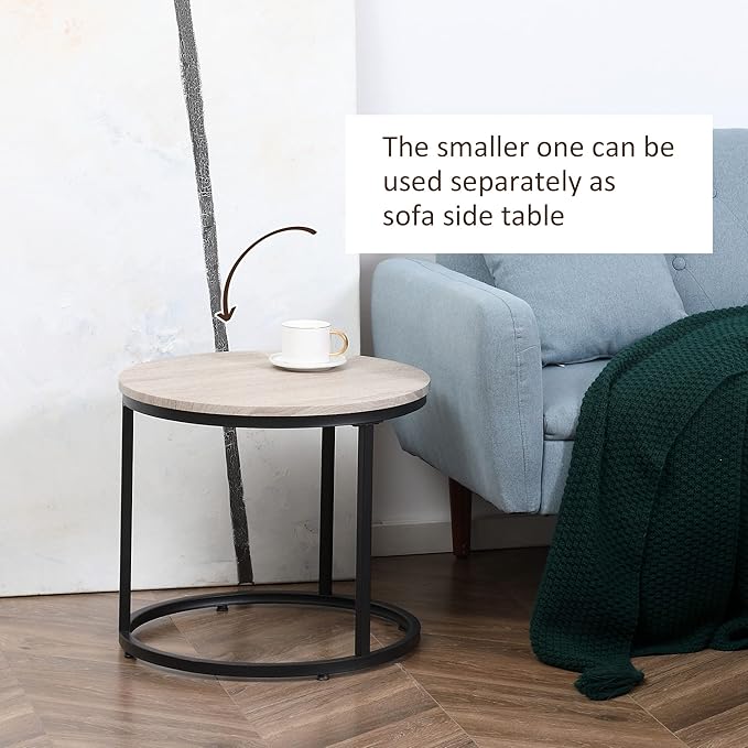 HOMCOM Round Nesting Tables Set of 2, Stacking Coffee Table Set