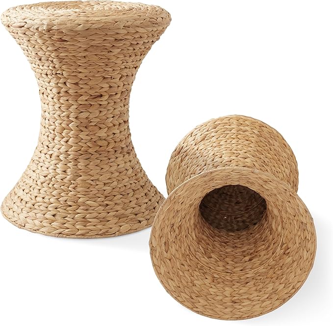 Casafield Hourglass Side Table, Water Hyacinth Round End Table, Boho Woven