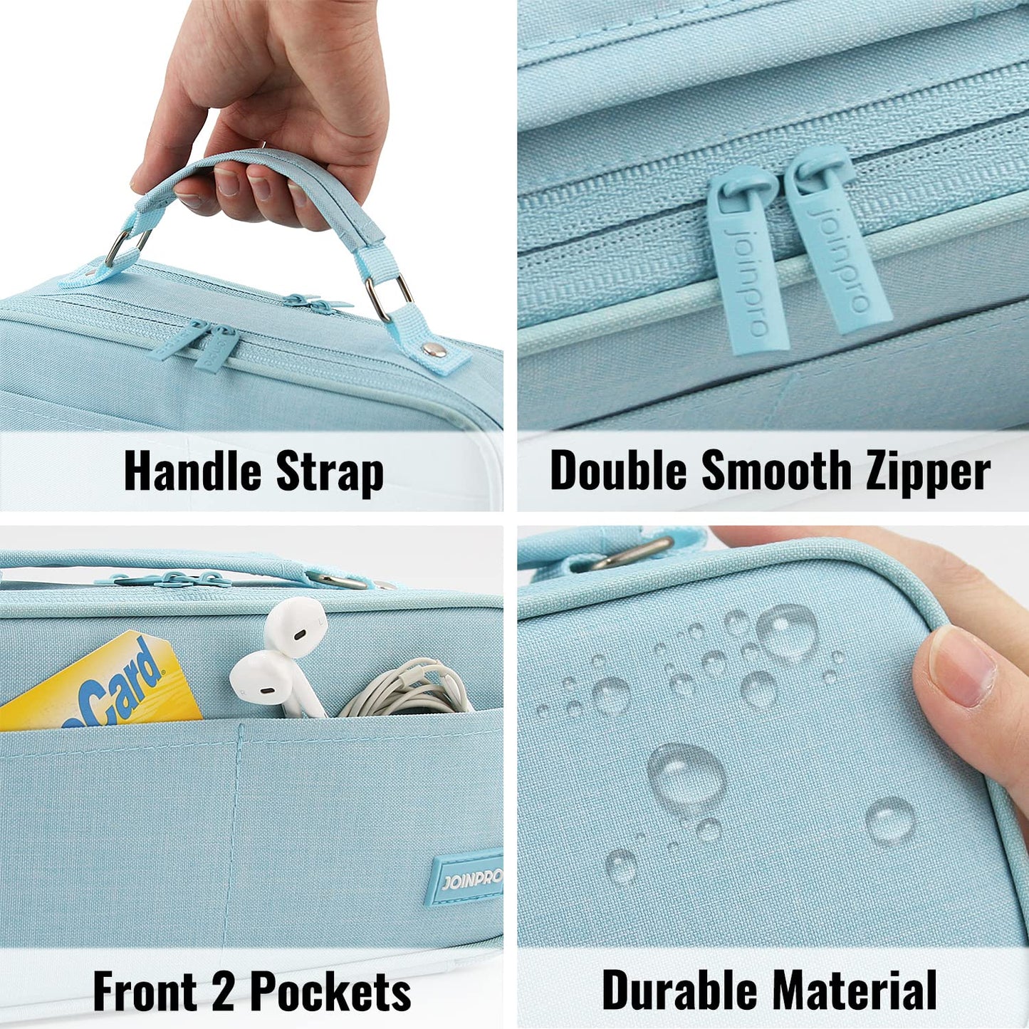 JOINPRO Large Capacity Pencil Case, 4 Compartment Pen Pouch Organizer with Double Zipper, Storage Bag for School, Office, Teen Girl Boy Men Women (Light Blue)