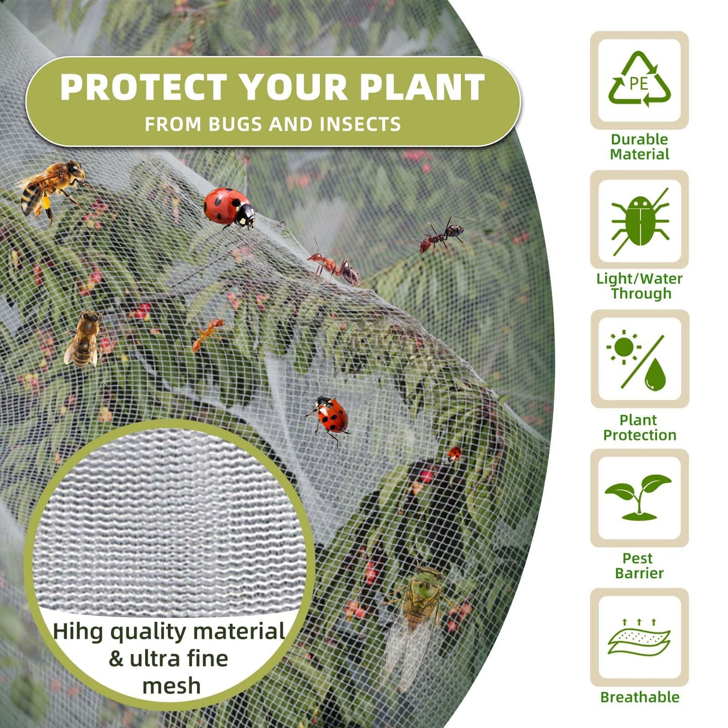 Bird Netting for Garden Protection, CANAGROW 4 Pack Garden Plant Mesh Covers Bags with Drawstring, Insect Bird Barrier Bug Netting for Fruit Blueberry Bushes Vegetable Flower (3.3x4.9FT)
