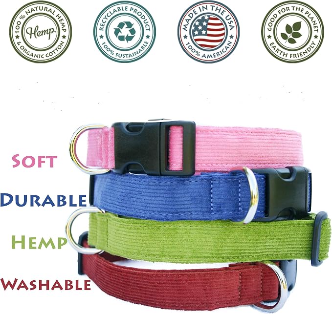 Hemp Corduroy Dog Collar - No Pattern (1" Large, Black)
