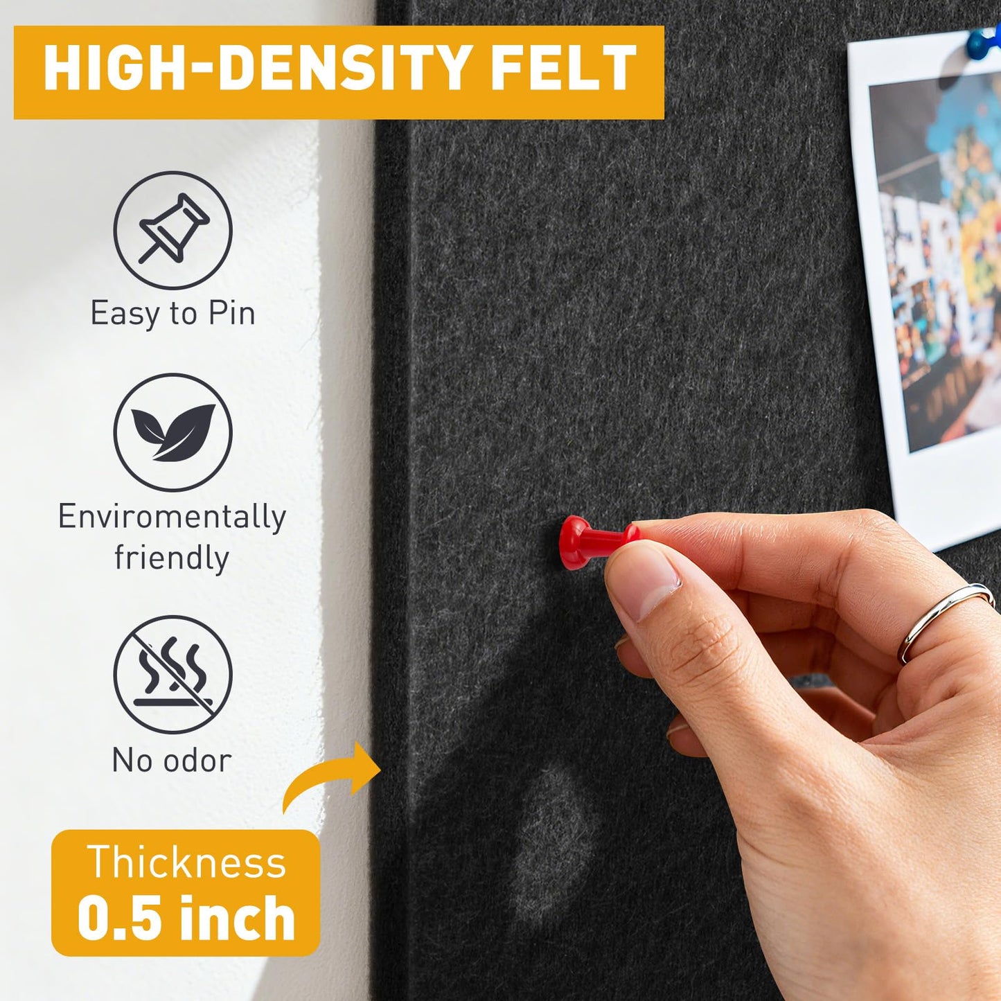 QUEENLINK 6-Pack Felt Bulletin Board Tiles 12"x12", Self-Adhesive Pin Board Wall Panels with 60 Push Pins, Modular Vision Board & Wall Organizer for Home Office Classroom, Black