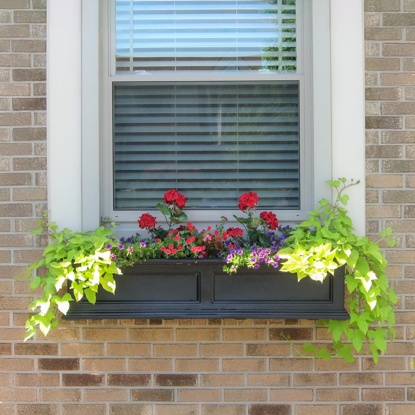 Mayne Fairfield 4ft Window Box, Self Watering Flower Box with Double Wall Design, All Season Fade Resistant Outdoor Window Planter With Steel Mounting Bracket, Black