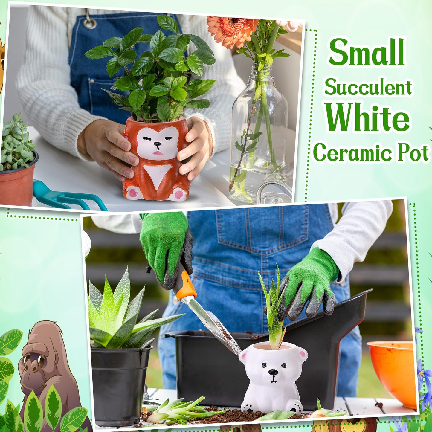 Leitee 18 Pcs Paint Your Own Ceramic Pot Bulk 2.95 in Spring Succulent Pots Ready to Paint Small Pot Mini Succulent Planters Pottery Painting for Spring Easter Mother's Day Craft(Cute Animals)