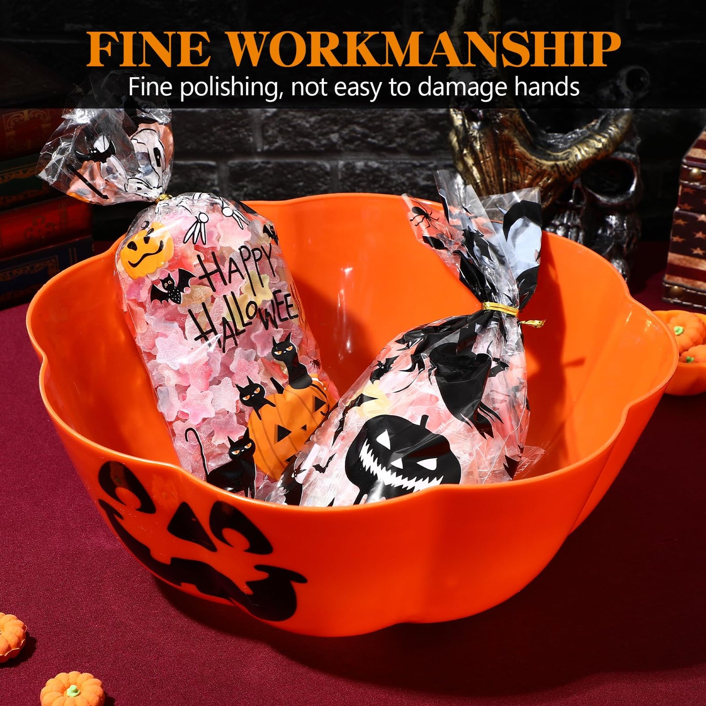 Hemoton Halloween Fruit Salad Bowl 11.6 Inch Pumpkin Shape Orange Plastic Candy Serving Dish Multi-Use Plate for Party Snacks Festive Holiday Decor