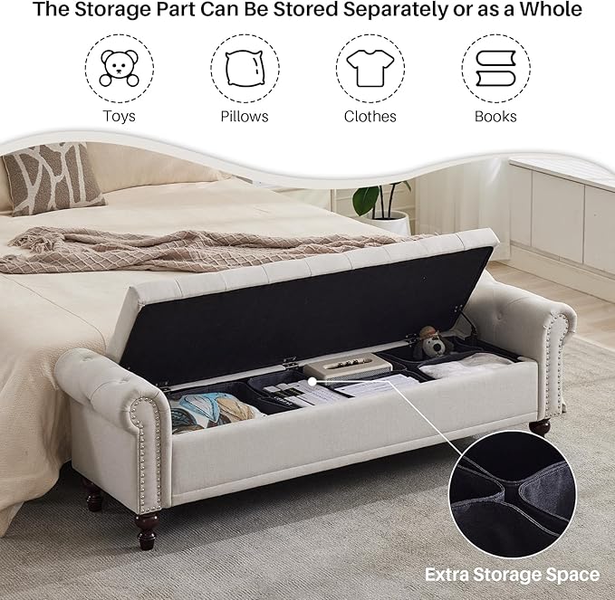 SOFTHION Storage Bench for Bedroom, Upholstered Linen Storage Ottoman