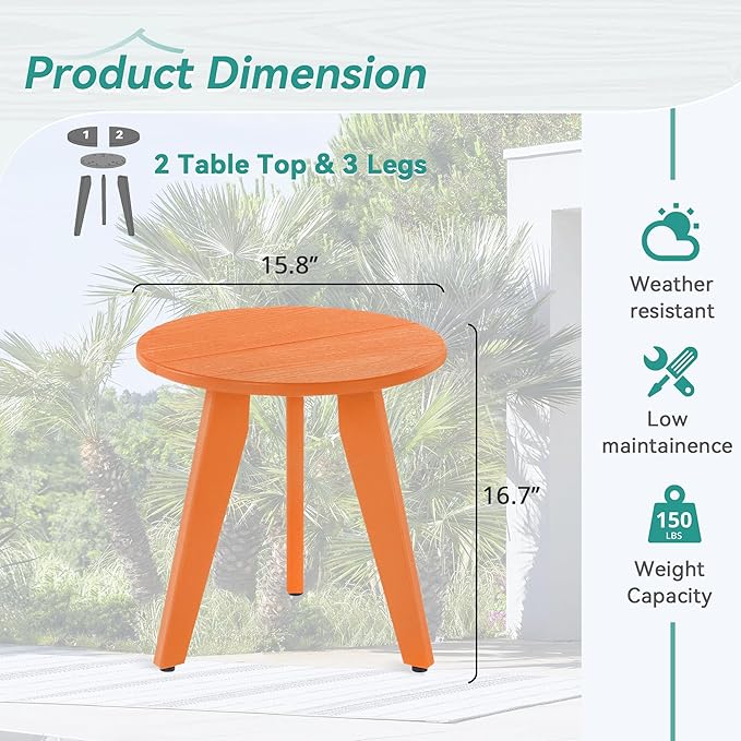 HDPS Outdoor Side Table, Small Round Side Table Weather-Resistant, Outdoor Side