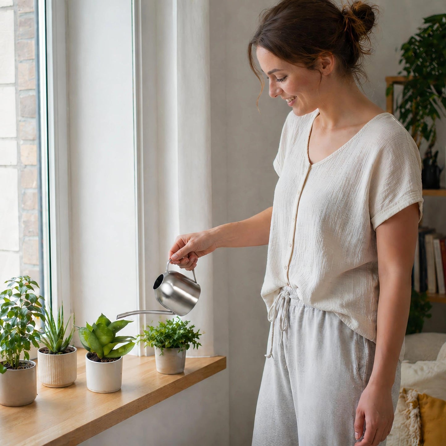 IMEEA Small Watering Can for Indoor Plants, Stainless Steel with Long Spout, 15oz/450ml – Perfect for Desk, Windowsill & Bonsai