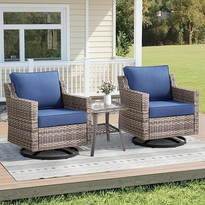3 Pieces Patio Furniture Set-High Back Swivel Patio Chairs Set of 2