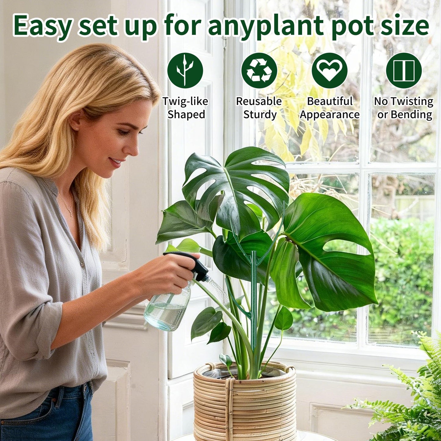 10 Pack Stackable Plant Support Stakes - Climbing Support for Indoor & Outdoor Use - Garden Accessories for Monstera, Pothos, Philodendron - Aesthetic Alternative to Moss Poles & Trellises