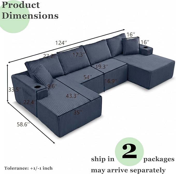 124" Oversized Sectional Couches