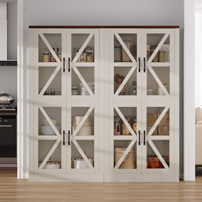 DWVO 66" Storage Cabinet, Tall Bookshelf Display Cabinet, 4 Shelves Curio