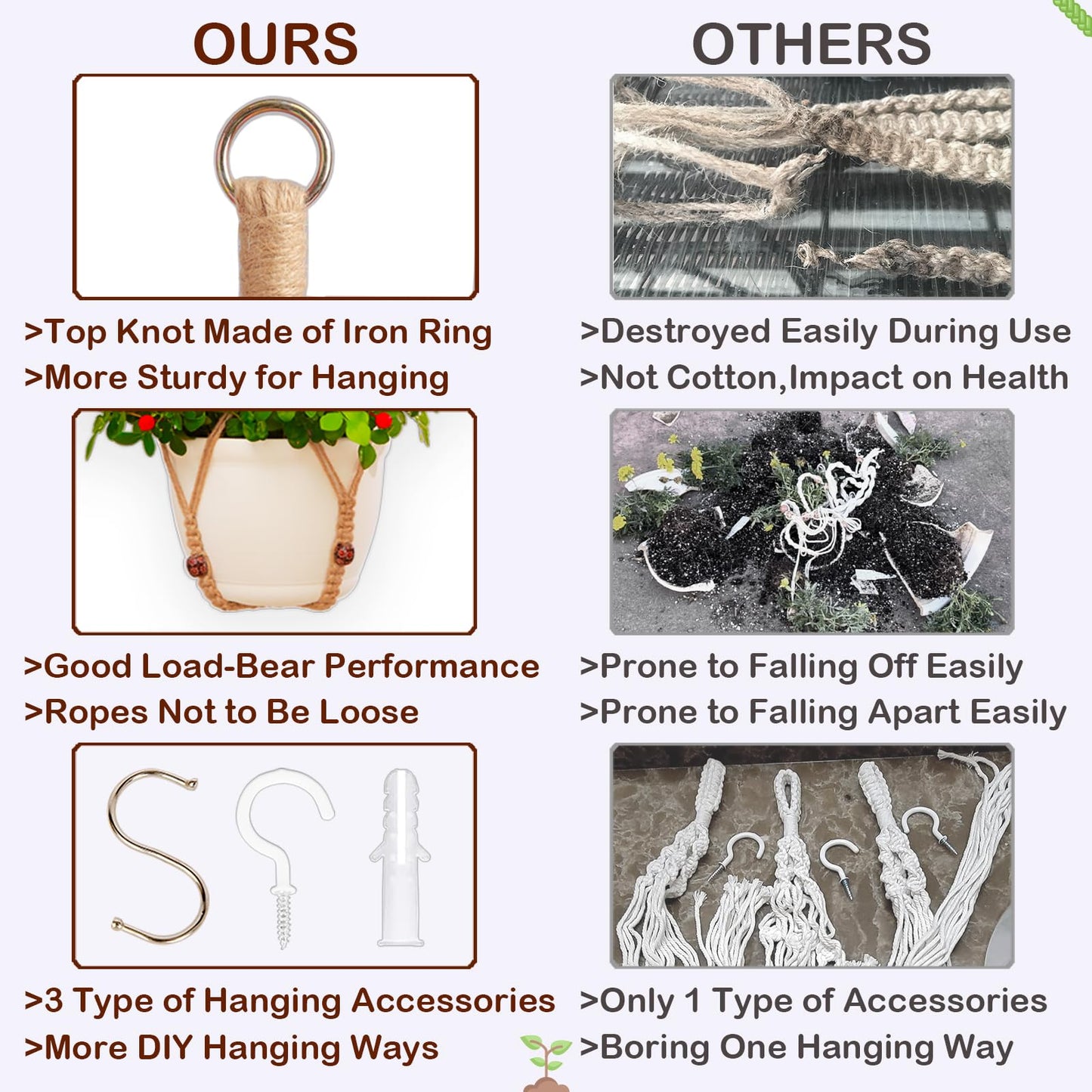petonfun Macrame Plant Hanger Indoor Set,Hanging Planters for Indoor Plants Outdoor,Hanging Plant Holder Basket Pot with 8 Hooks,Boho Home Decor Crochet Beads Window Ceiling,No Tassels 4 Pack,Brown