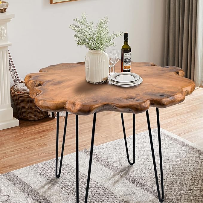 27.5 Inch Live Edge Side Table, Wood Freeform Small End Table