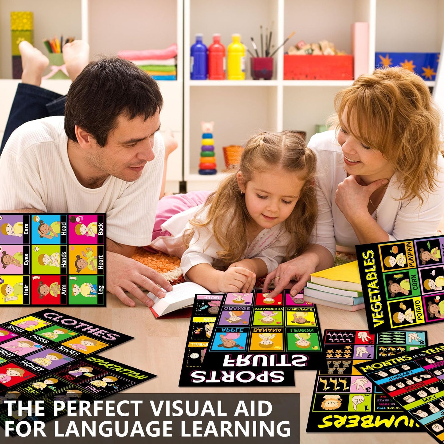 gisgfim 18 Pieces ASL Poster America Sign Language Poster ASL Study Charts for Classroom Education Posters Sign Language for Primary School Toddlers Kids Students Classroom Decor (Black)