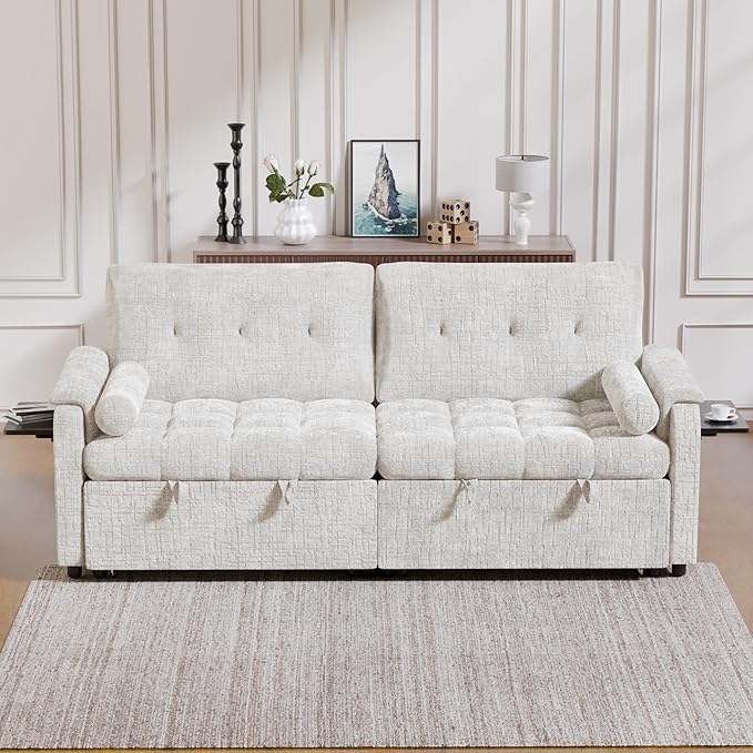 Convertible Sleeper Sofa Bed, 86 Inch Chenille Pull Out Couch