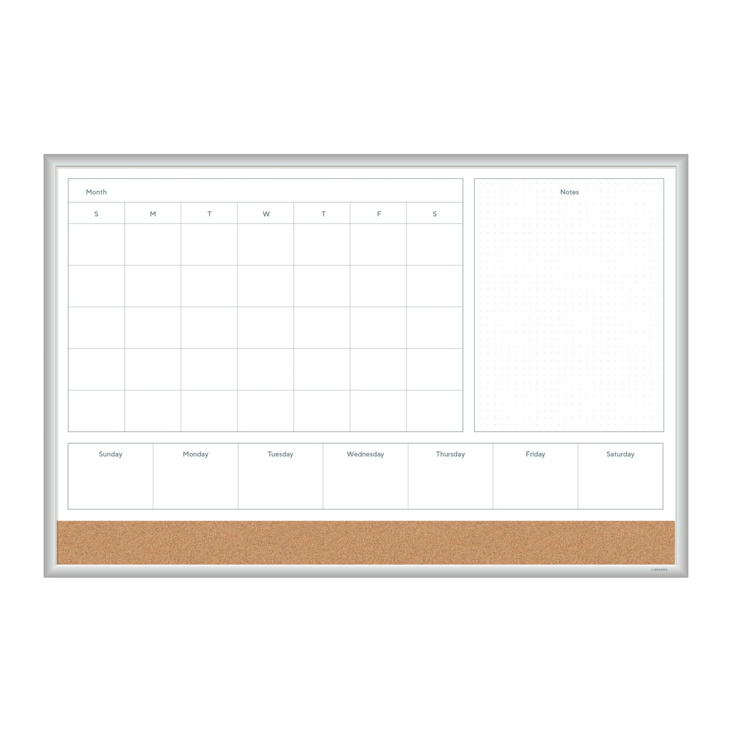 U Brands Magnetic Dry Erase 4-in-1 Calendar White Board, 36" x 48", Silver Aluminum Frame