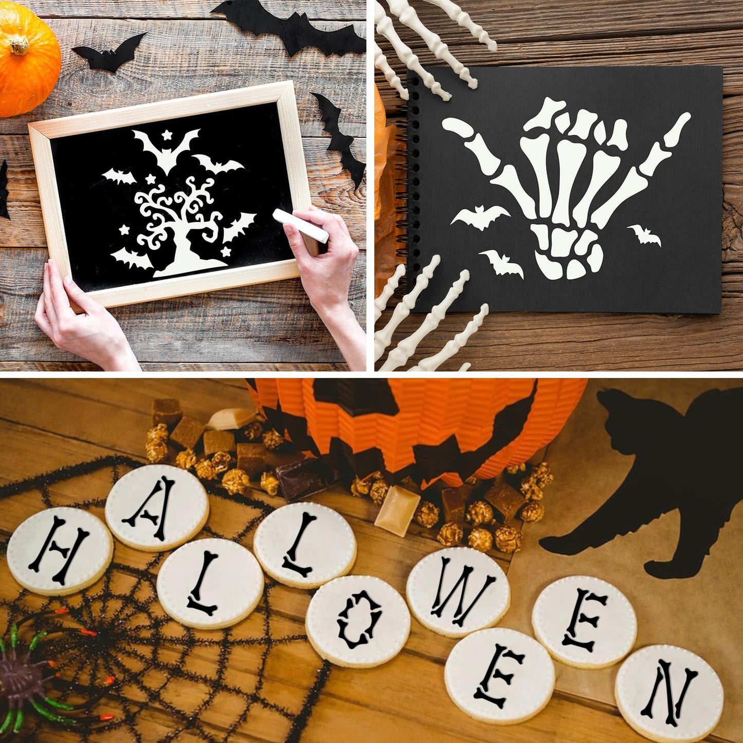 DZXCYZ 80 Pcs 3 x 3 Inch Halloween Stencils for Painting on Wood, Reusable Happy Pumpkin Spider Web Stencil DIY Ornaments Ghost Paint Template Set for Wall Door Home Decor