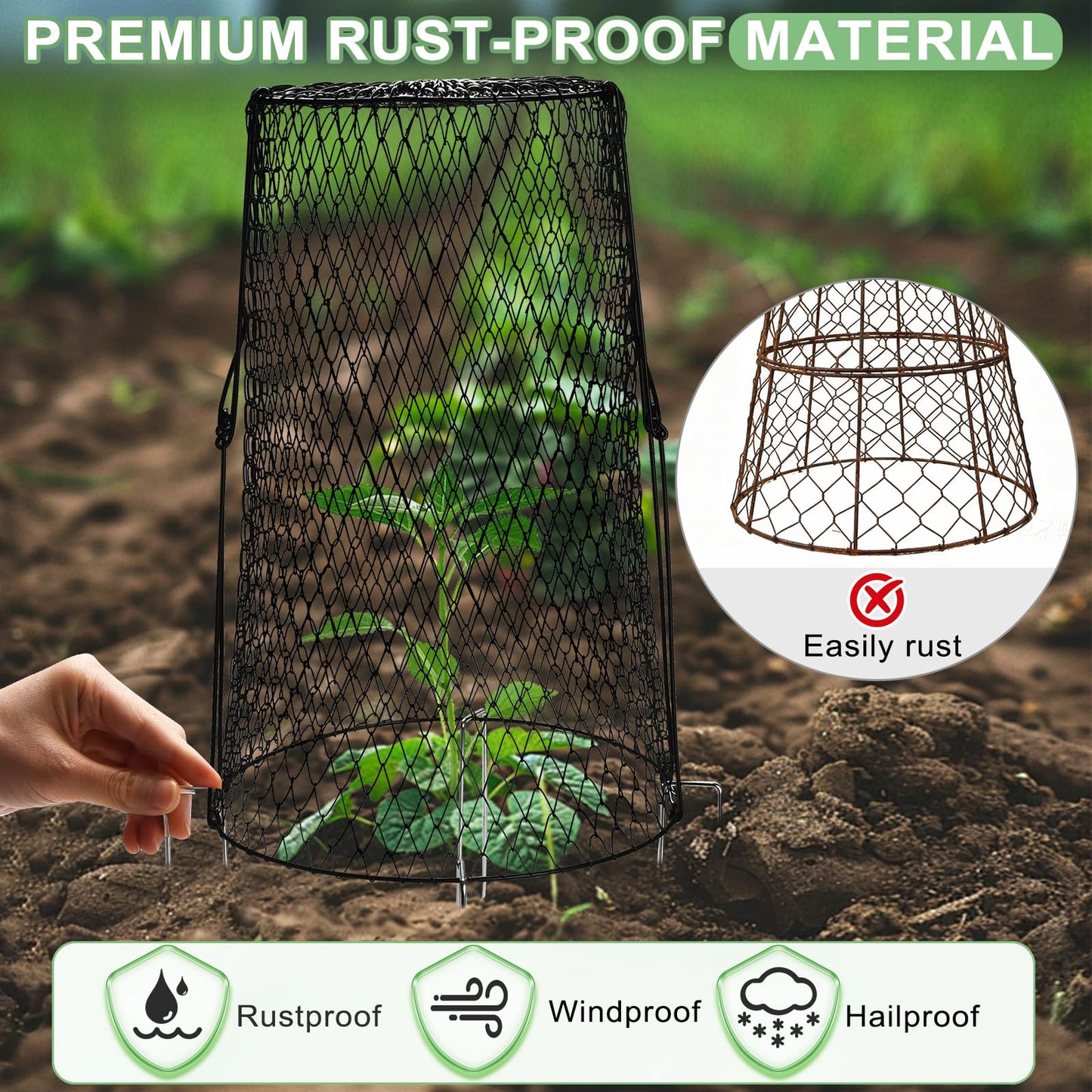 5 Pcs 17.7" Tall Garden Cloches for Plants, 5.9" Long Legs Ground Stakes Plant Cages Stackable Storage, Rustproof Plants Chicken Wire Cloche Plant Protectors from Animals for Squirrels, Rabbits, Deers