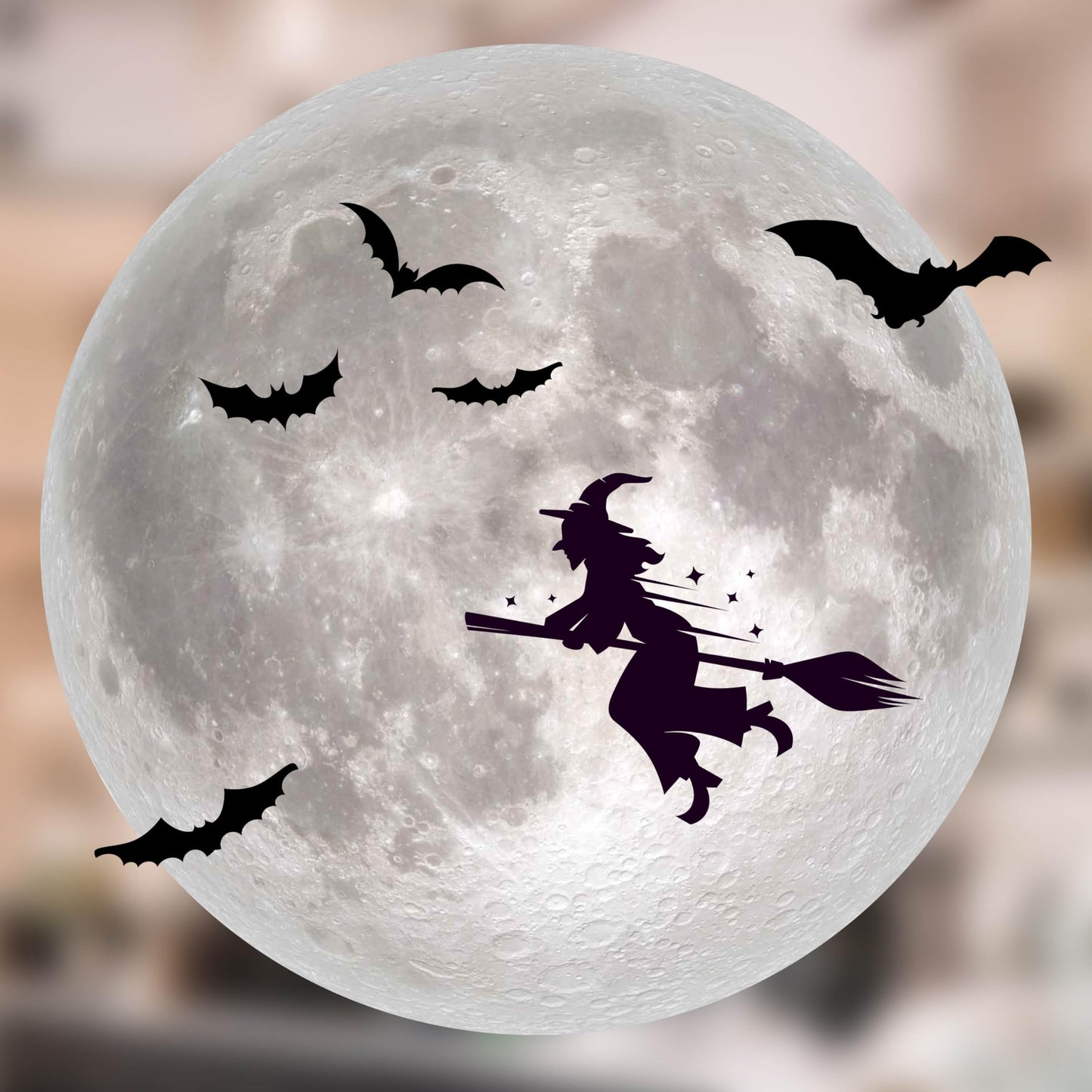 Large Halloween Window Clings for Glass Windows - 16" x 16" Moon Window Decal - Witch Clings Silhouette - Halloween Decorations