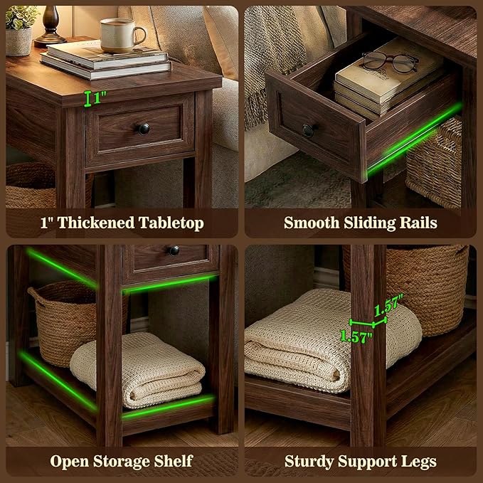 Armocity Narrow End Table with Charging Station