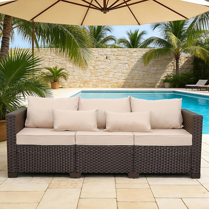 Rattan Star Outdoor Furniture Couch 3 Seater Sofa Outdoor Brown Wicker Sofa