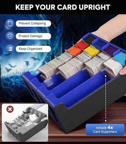 MoKo Card Storage Box for Trading Cards, 3000+ MTG Deck Box with 24 Colorful Dividers & 4 Card Supporters, Commander Card Deck Case with Display Window, Fits for Magic Game Cards, YugiOh, Black Blue