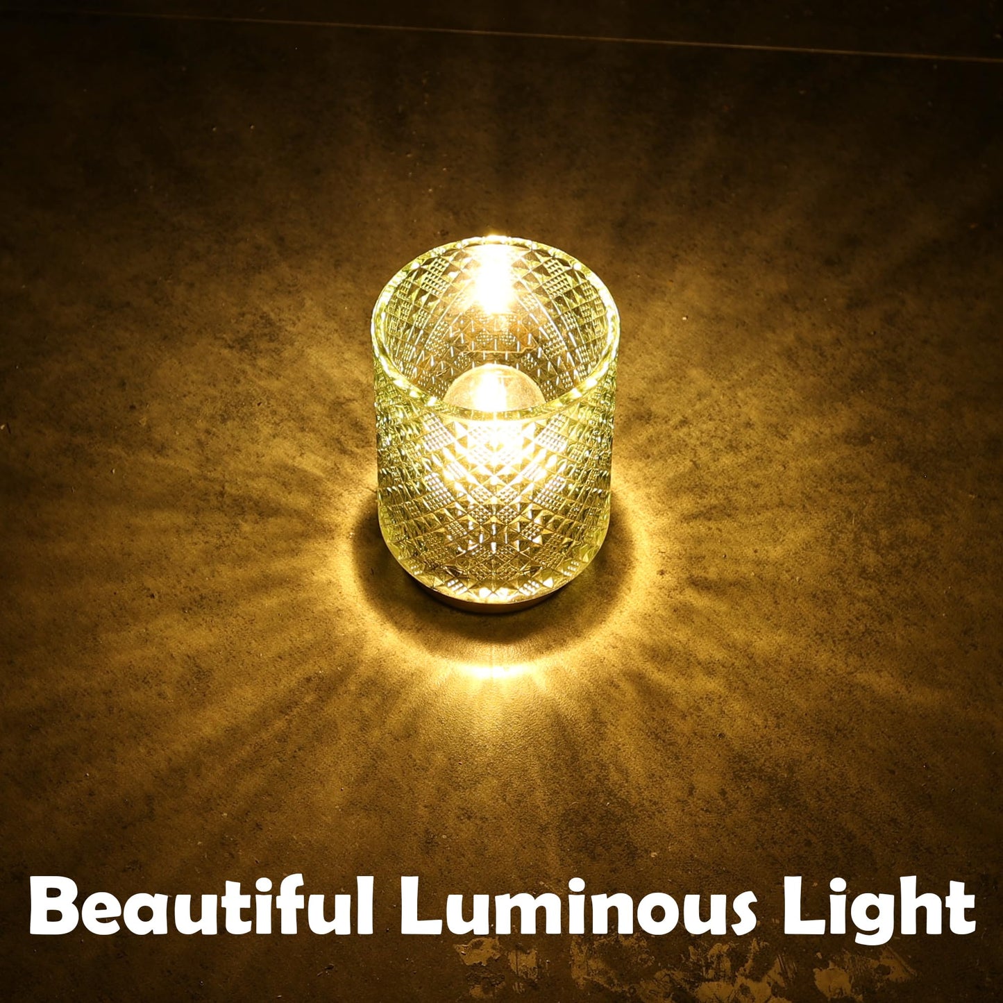 LUSHARBOR Battery Operated Lamp with Timer, Small Table Lamp for Shelf Decor, Glass Cordless Lamps Bedside Cozy Light for Living Room/Coffee Table/Entryway Diamond Design-Green
