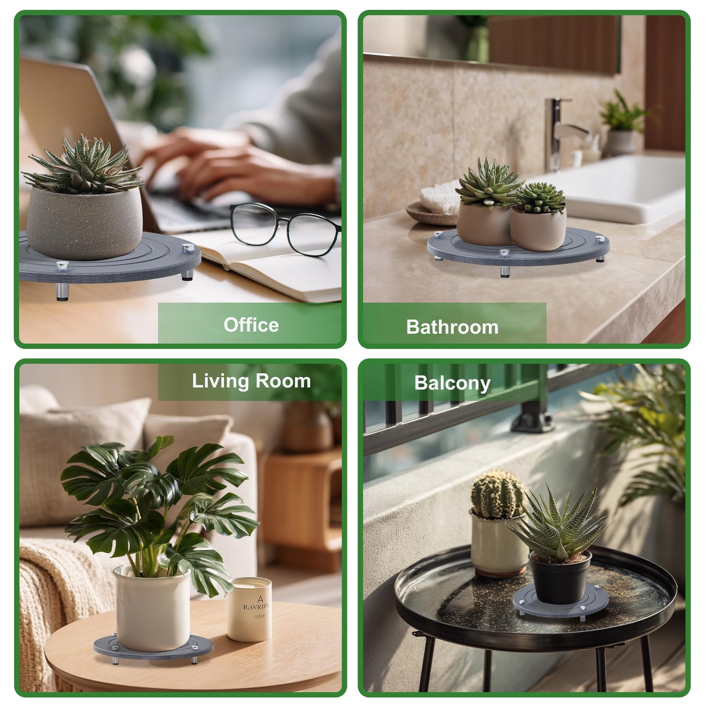SeekElegant 2Pcs 8 Inch Plant Saucers for Indoors, Instant Dry Diatomaceous Earth Plant Saucer, Plant Trays for Pots with Stainless Steel Feet, Plant Water Catcher Tray, Gray