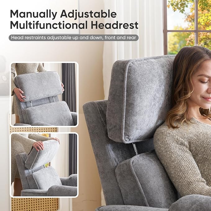 Oversized Power Recliner Chair, Chenille Glider Rocking Nursery Chair