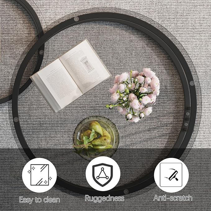 Garden 4 you Nesting Coffee Table, 23.6" Round Coffee Table Set of 2, Glass