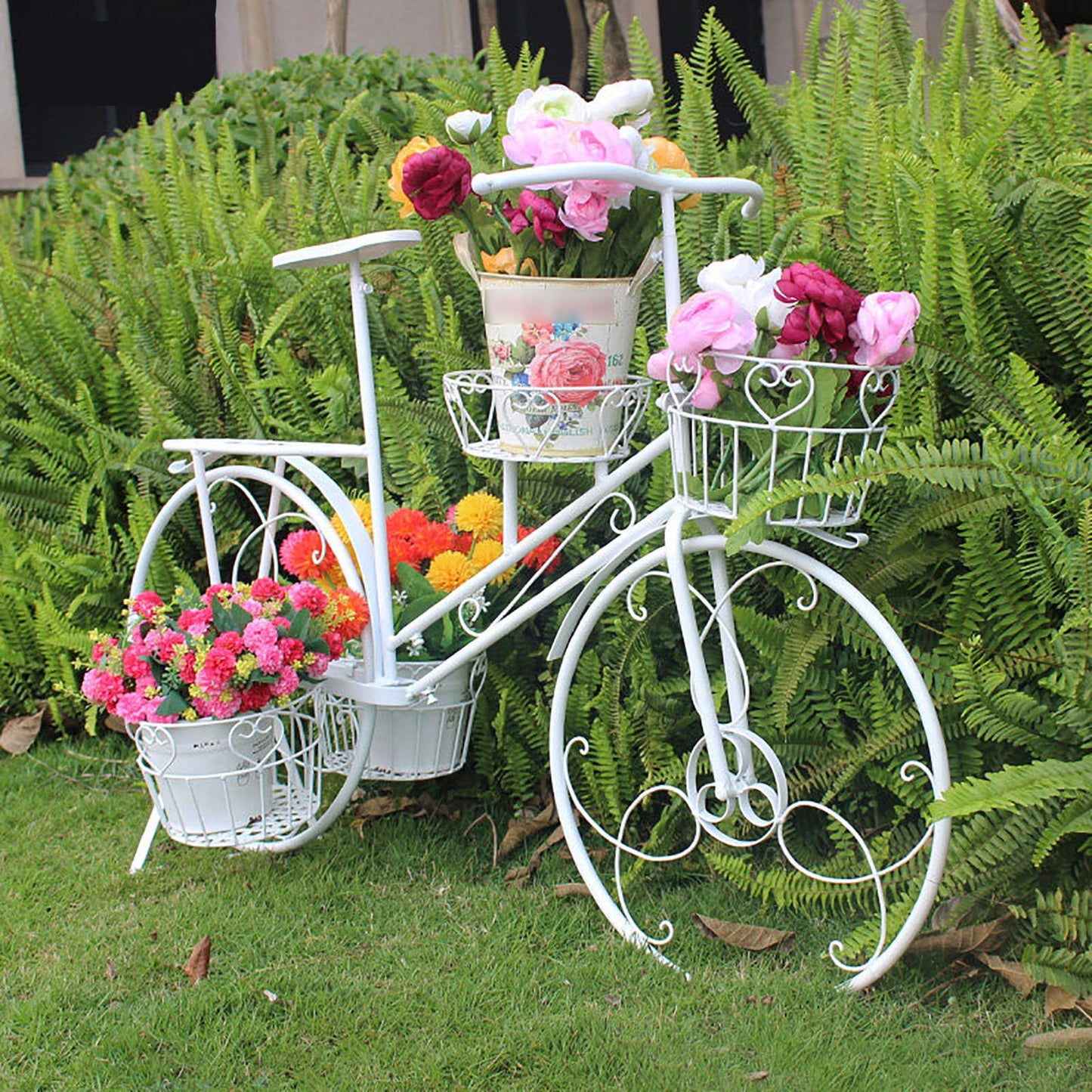 yerealye Metal Bicycle Plant Stand, Outdoor/indoor Decorative Flower Rack Bike Shape Planter Flower Holder with 4 Baskets for Patio, Garden, Balcony, Yard, Home Decor Ornament(108x70cm(42x27), Green)