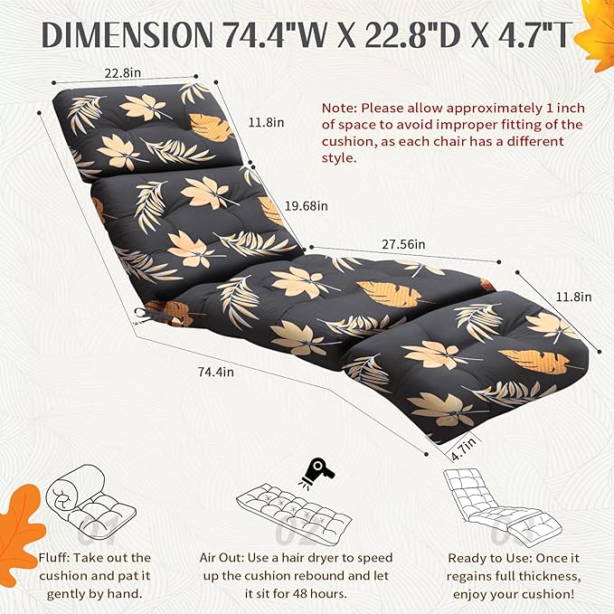 EverPine Outdoor Chaise Lounge Chair Cushion 74.4 x 22.8 x 4.7 Inch, Patio